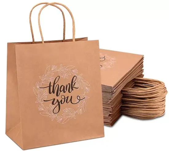Sac en papier kraft biodégradable avec logo imprimé personnalisé et poignée