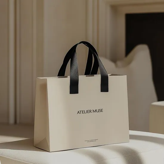 Sac cadeau en papier blanc avec logo personnalisé imprimé en feuille d'or argentée
